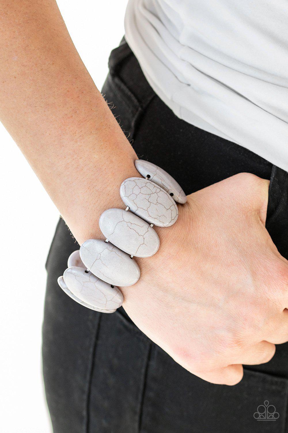 Dramatically Nomadic Silver Stone Bracelet - Paparazzi Accessories- on model - CarasShop.com - Paparazzi Jewelry by Cara Jewels
