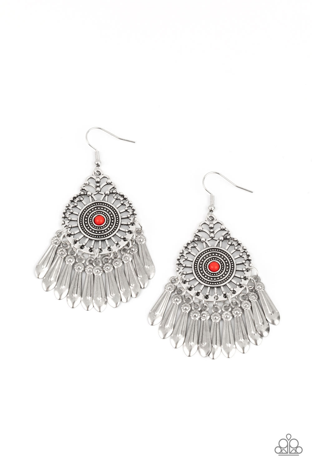 Dream a Little DREAMCATCHER Red and Silver Earrings - Paparazzi Accessories- lightbox - CarasShop.com - Paparazzi Jewelry by Cara Jewels