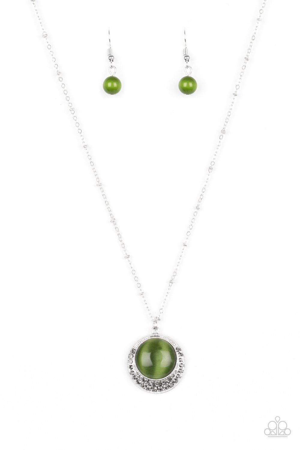 Dream Girl Glow Green Moonstone Necklace and matching Earrings - Paparazzi Accessories- lightbox - CarasShop.com - Paparazzi Jewelry by Cara Jewels