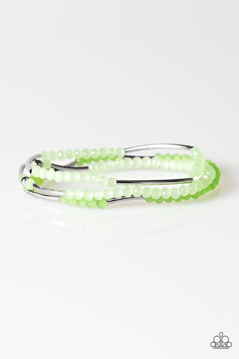 Dream Gleam Green and Silver Stretch Bracelet Set - Paparazzi Accessories- lightbox - CarasShop.com - Paparazzi Jewelry by Cara Jewels