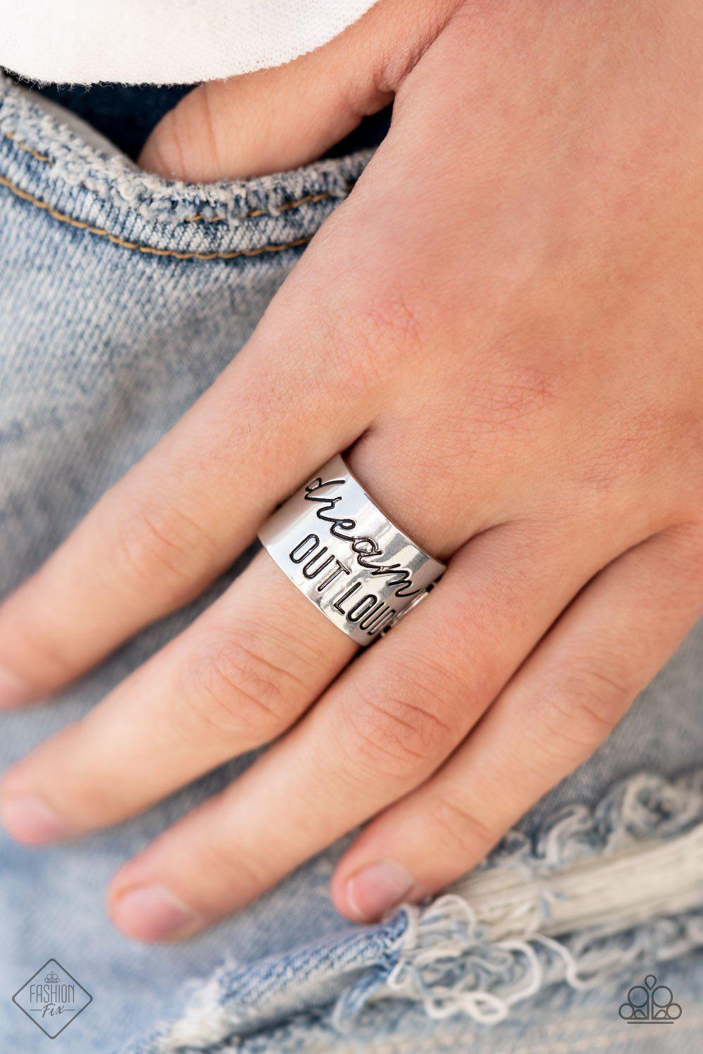 Dream Louder Silver Inspirational Ring - Paparazzi Accessories- lightbox - CarasShop.com - Paparazzi Jewelry by Cara Jewels