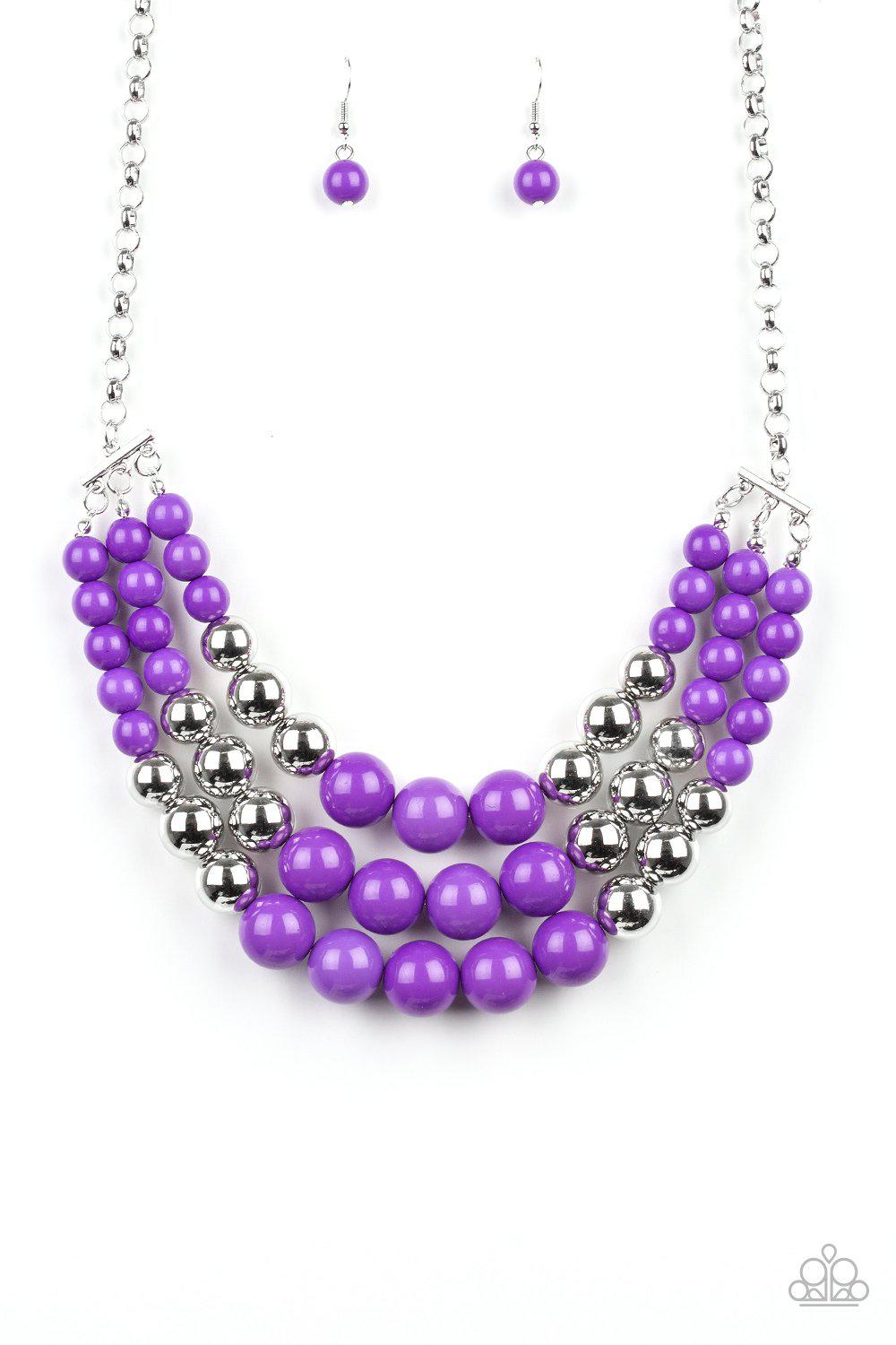 Dream Pop Purple and Silver Necklace and matching Earrings - Paparazzi Accessories- lightbox - CarasShop.com - Paparazzi Jewelry by Cara Jewels