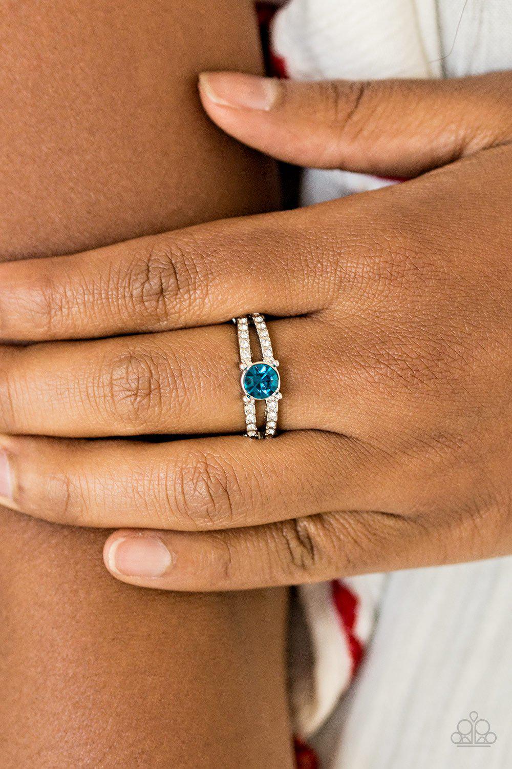 Dream Sparkle Blue Gem Ring - Paparazzi Accessories- on model - CarasShop.com - Paparazzi Jewelry by Cara Jewels