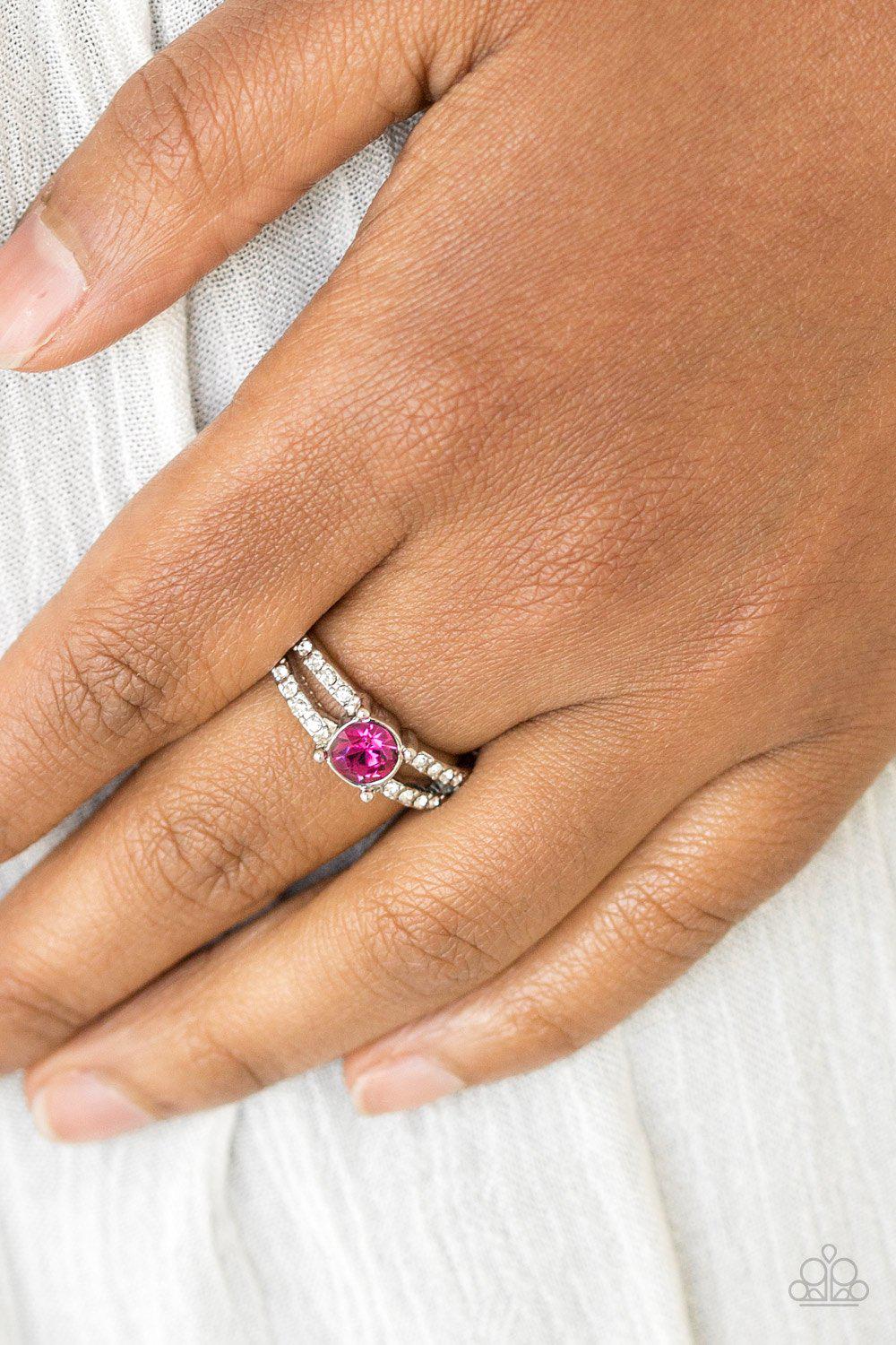 Dream Sparkle Pink Rhinestone Ring - Paparazzi Accessories- on model - CarasShop.com - Paparazzi Jewelry by Cara Jewels