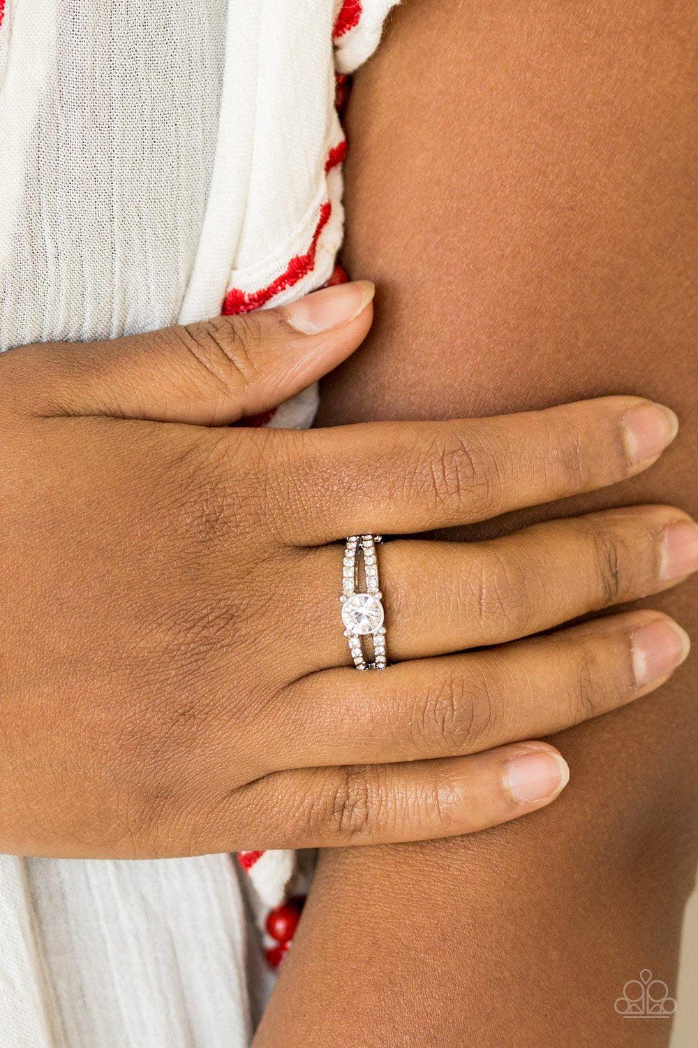 Dream Sparkle White Rhinestone Ring - Paparazzi Accessories- on model - CarasShop.com - Paparazzi Jewelry by Cara Jewels