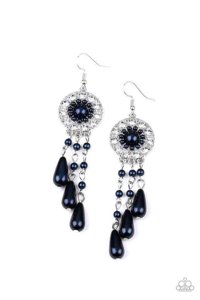 Dreams Can Come True Blue Pearl and White Rhinestone Earrings - Paparazzi Accessories- lightbox - CarasShop.com - Paparazzi Jewelry by Cara Jewels