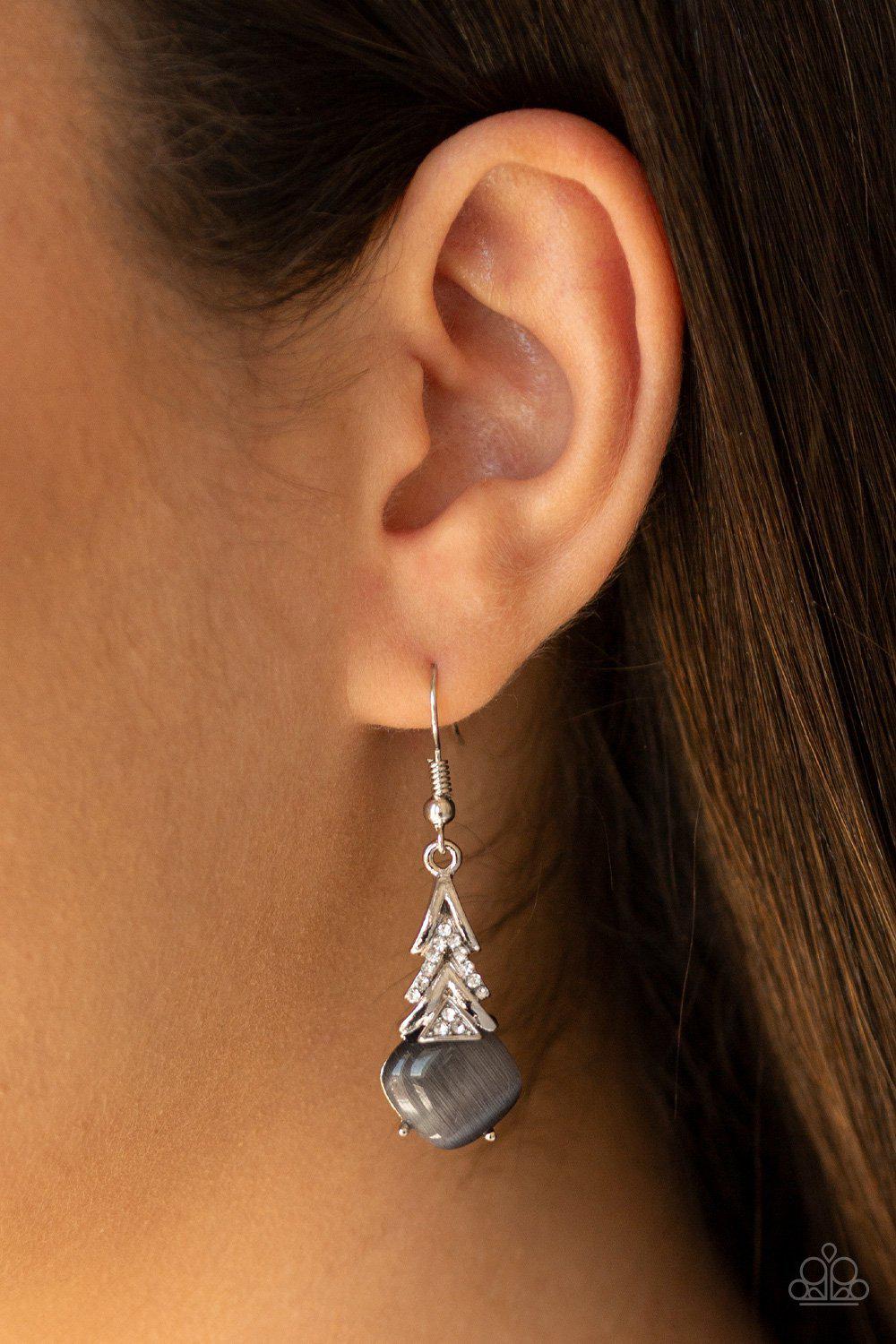 Dreamy Dazzle Silver Moonstone Earrings - Paparazzi Accessories- on model - CarasShop.com - Paparazzi Jewelry by Cara Jewels