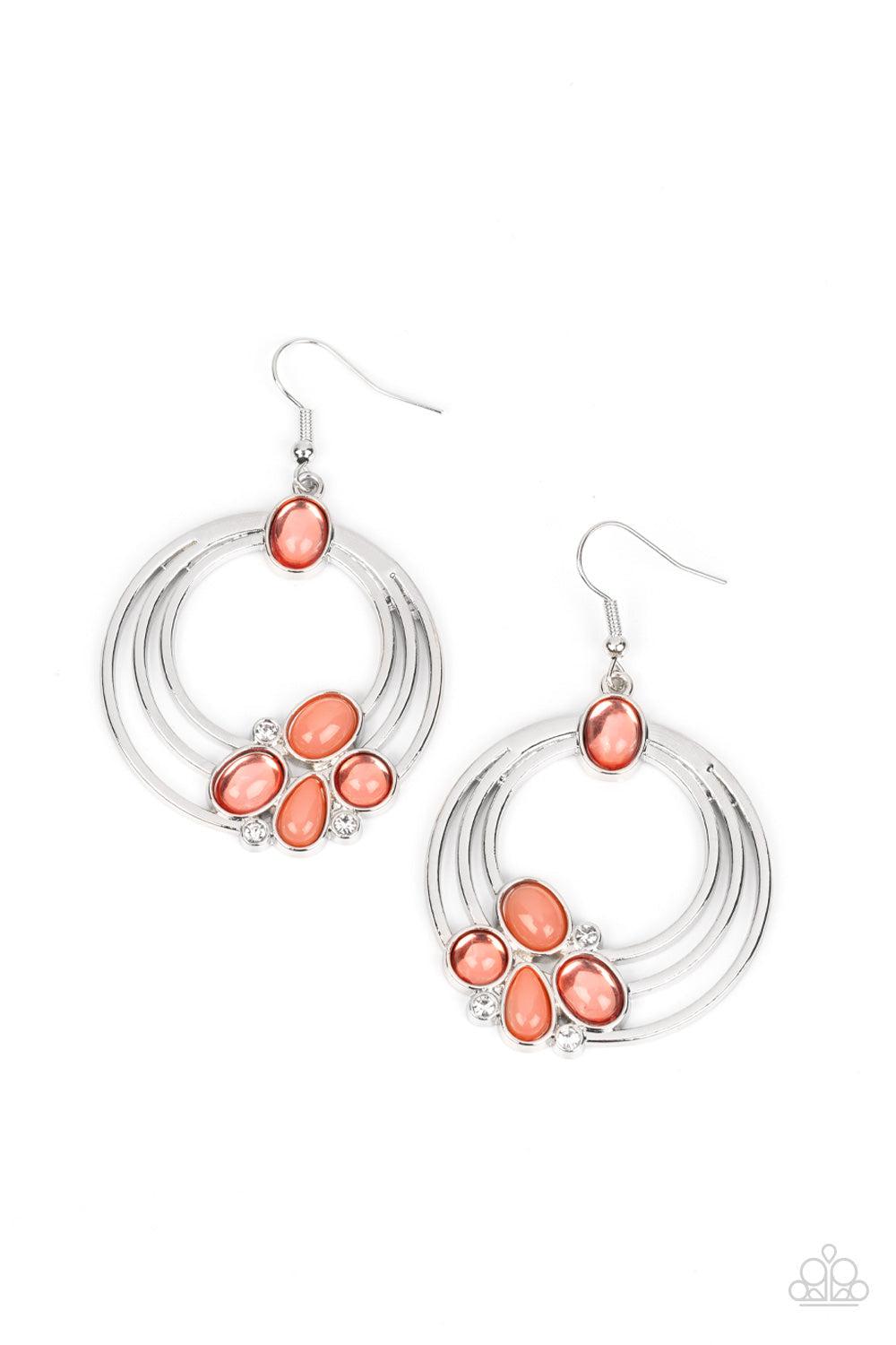 Dreamy Dewdrops Coral Orange & Silver Earrings - Paparazzi Accessories- lightbox - CarasShop.com - Paparazzi Jewelry by Cara Jewels