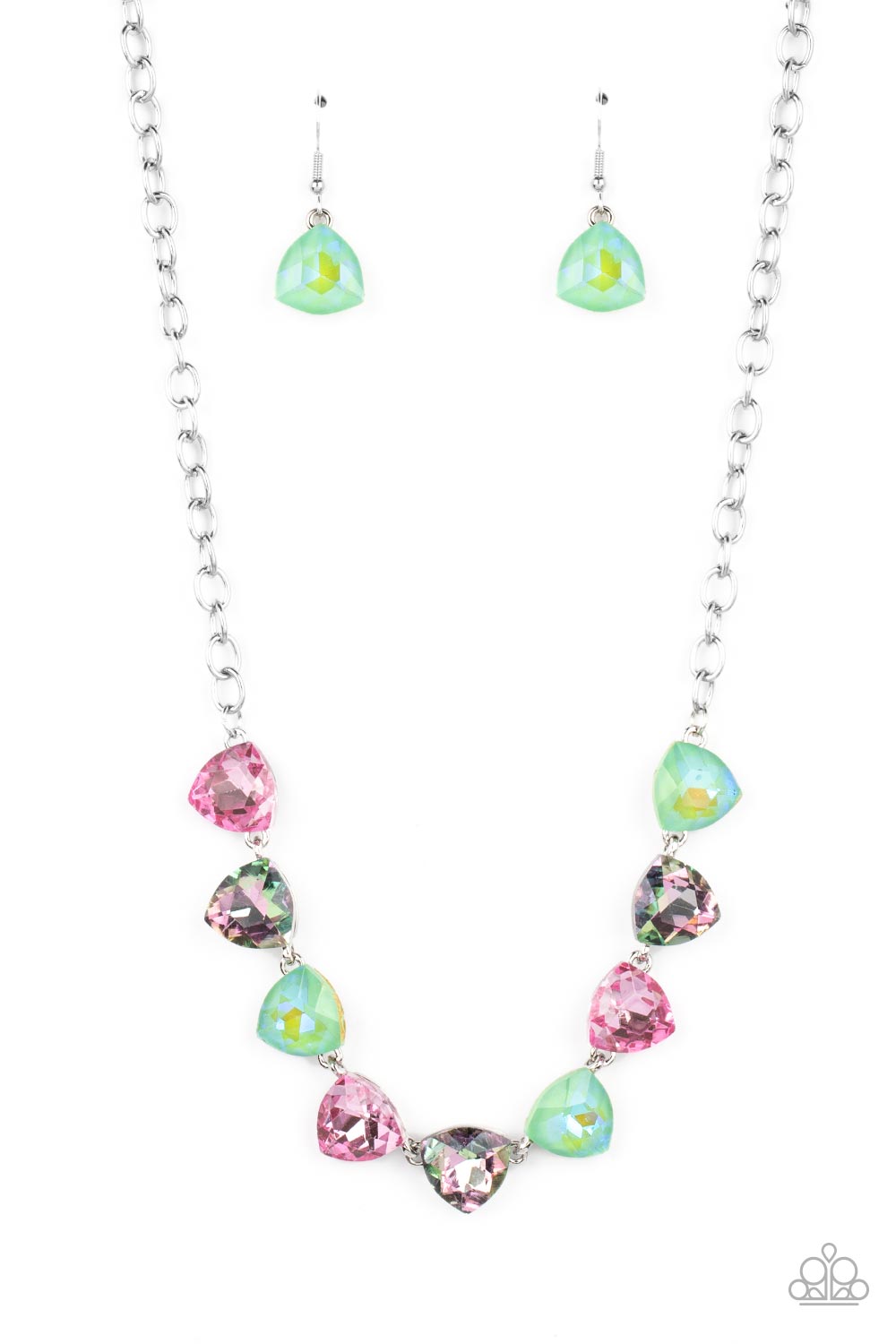 Dreamy Drama Iridescent Green & Pink Necklace - Paparazzi Accessories- lightbox - CarasShop.com - Paparazzi Jewelry by Cara Jewels