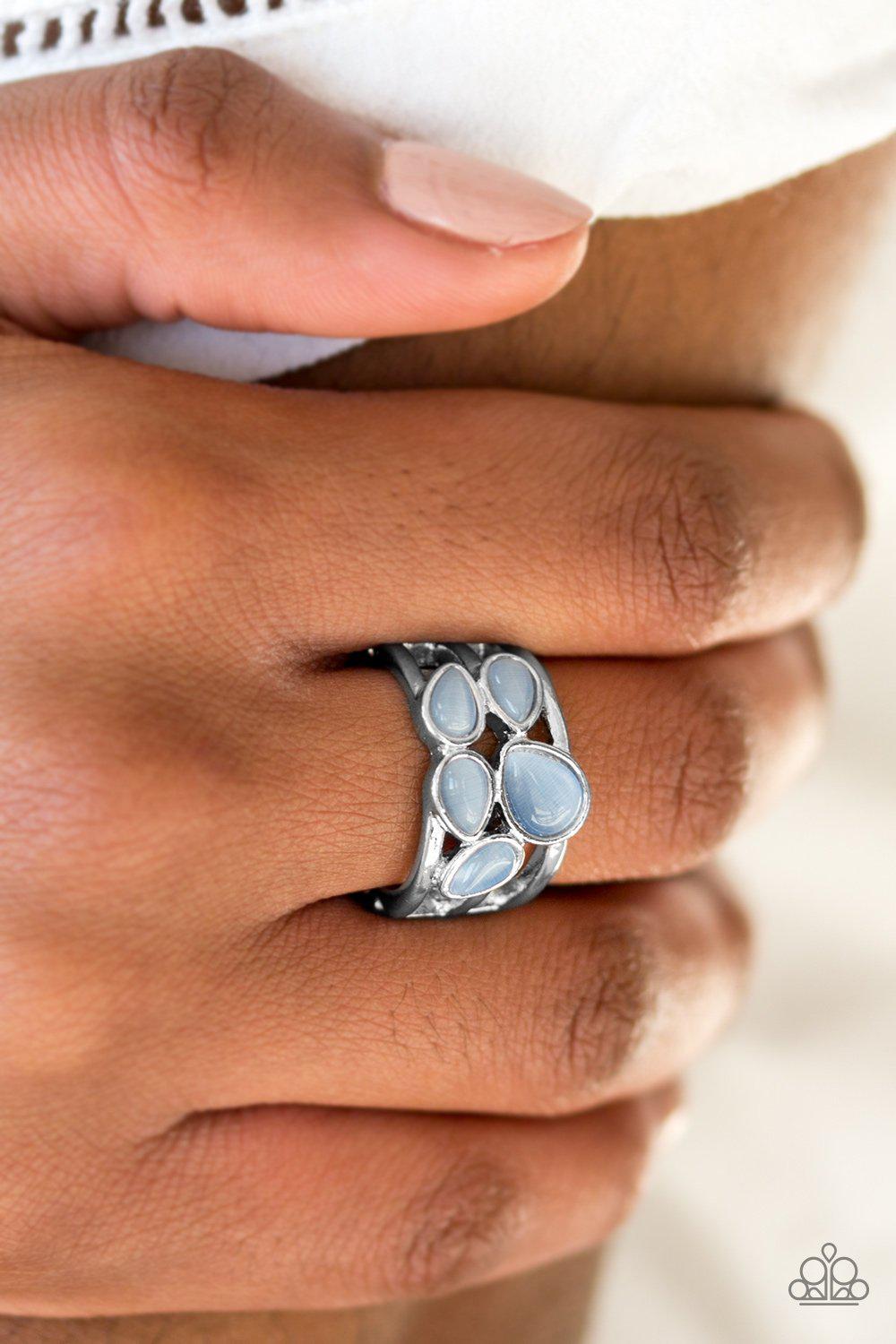 Dreamy Glow Blue Moonstone Ring - Paparazzi Accessories- on model - CarasShop.com - Paparazzi Jewelry by Cara Jewels