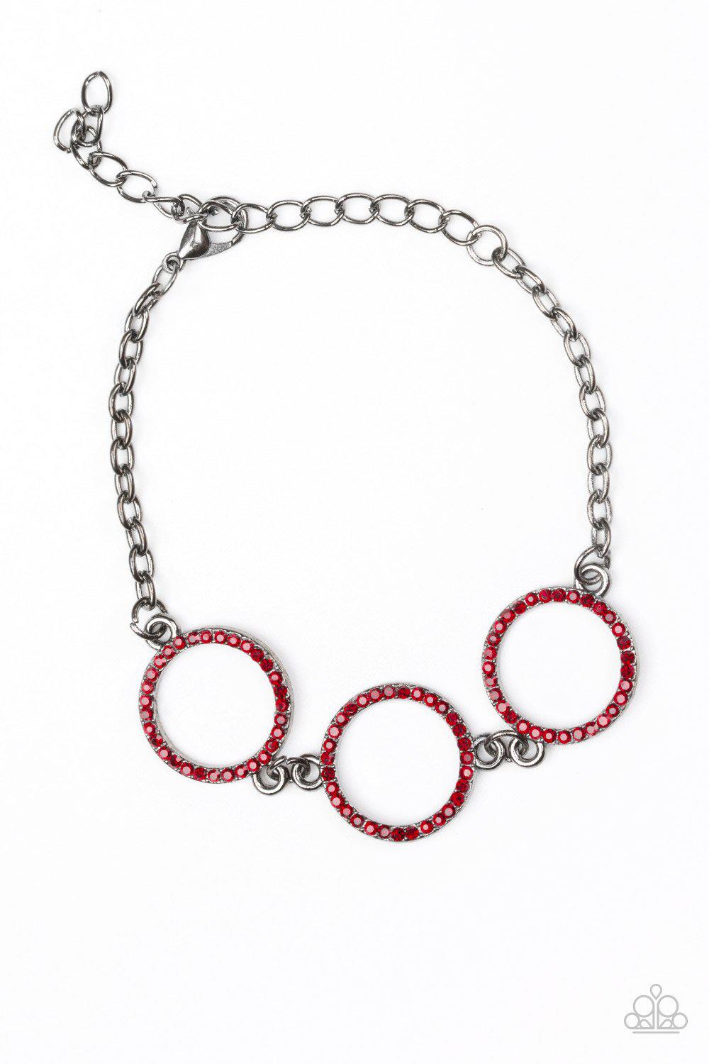 Dress The Part Red Gem and Gunmetal Bracelet - Paparazzi Accessories- lightbox - CarasShop.com - Paparazzi Jewelry by Cara Jewels