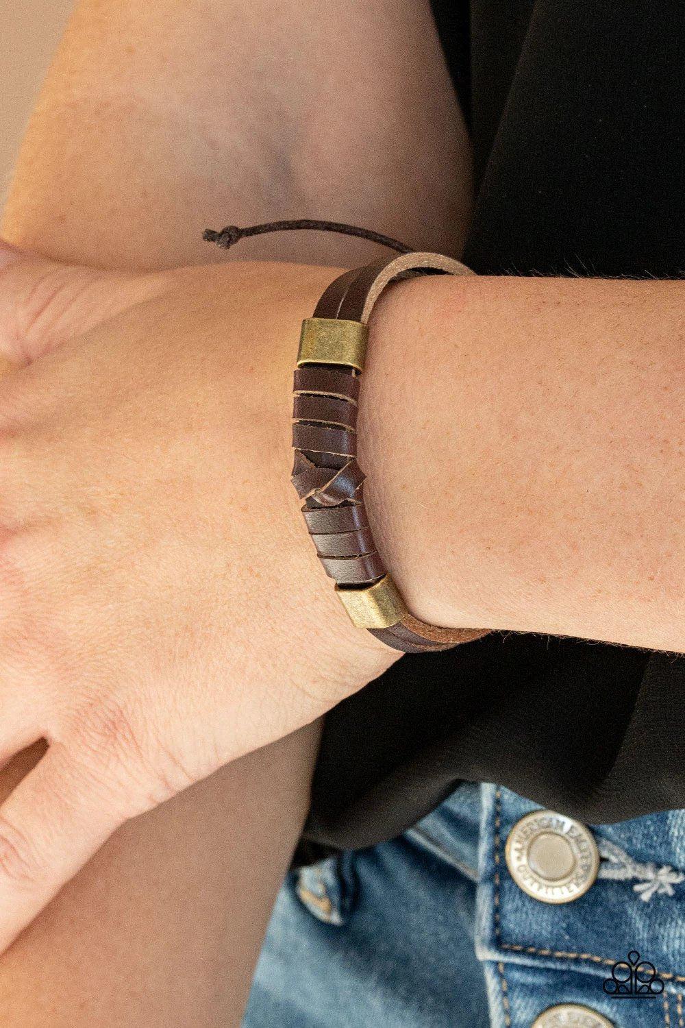 Drifter Décor Brown Bracelet - Paparazzi Accessories- lightbox - CarasShop.com - Paparazzi Jewelry by Cara Jewels