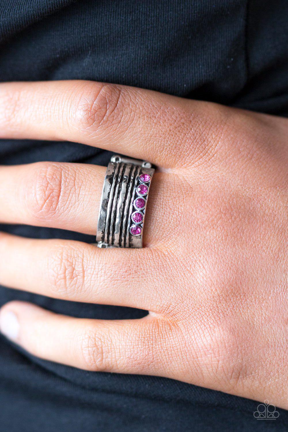 Drink It In Silver and Pink Gem Ring - Paparazzi Accessories- on model - CarasShop.com - Paparazzi Jewelry by Cara Jewels