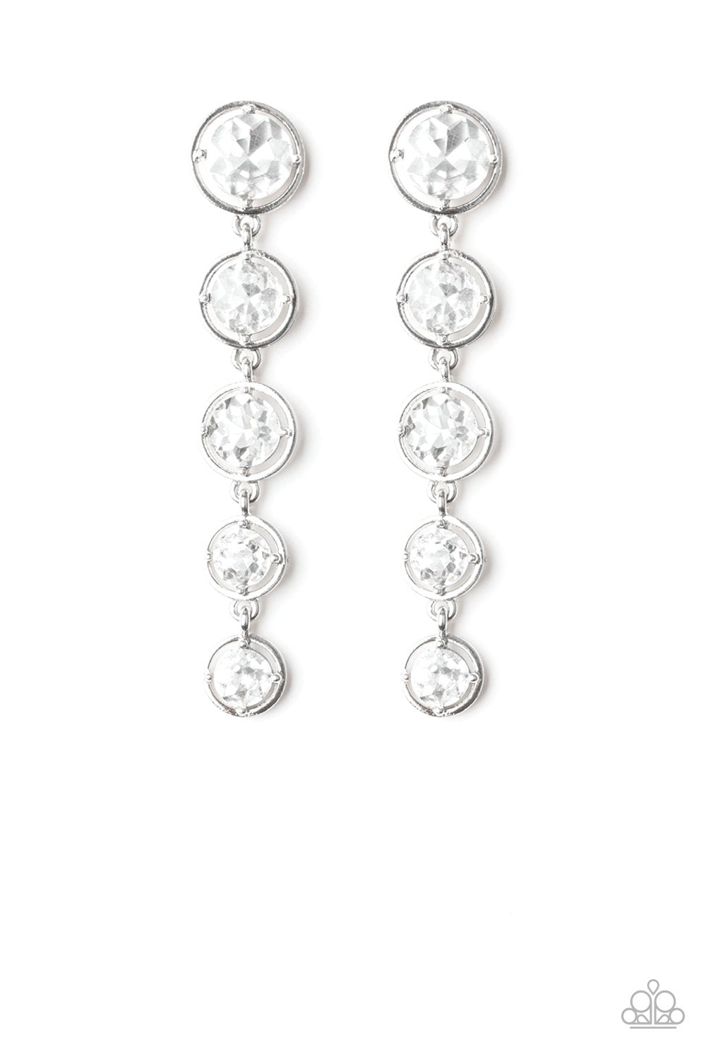 Drippin In Starlight White Rhinestone Earrings - Paparazzi Accessories- lightbox - CarasShop.com - Paparazzi Jewelry by Cara Jewels