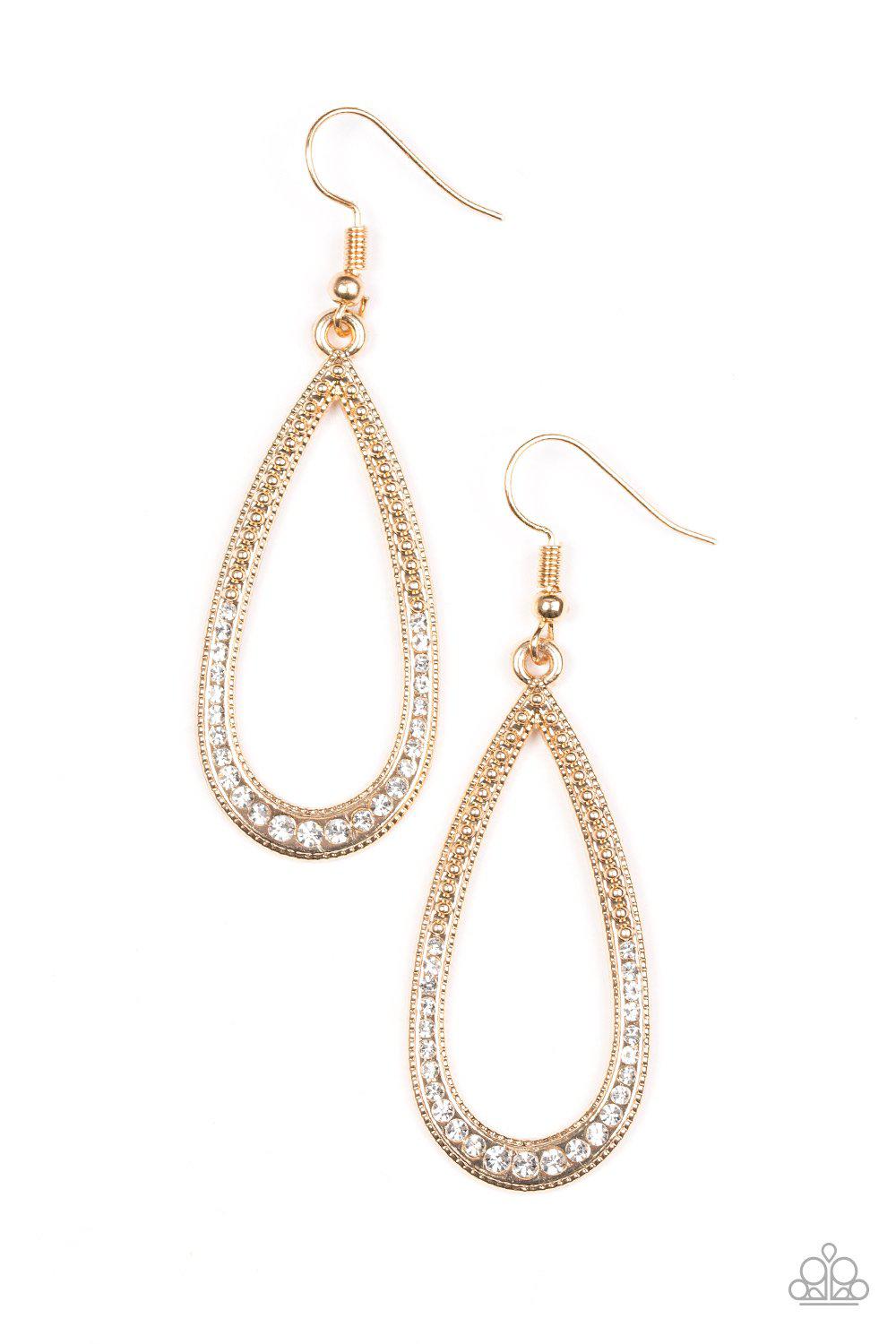 Dripping In Diamonds Gold Earrings - Paparazzi Accessories- lightbox - CarasShop.com - Paparazzi Jewelry by Cara Jewels