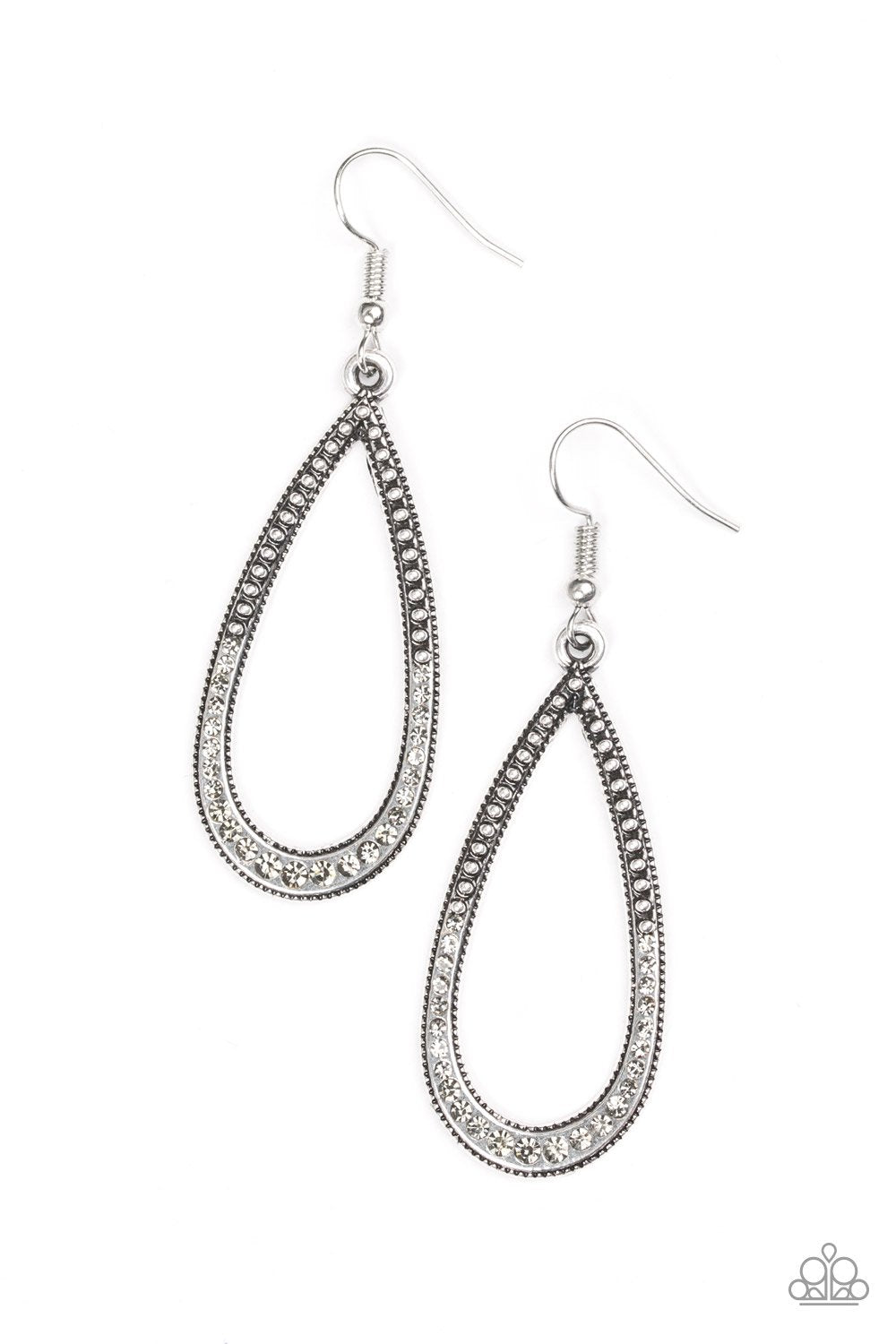 Dripping In Diamonds Silver and Rhinestone Teardrop Earrings - Paparazzi Accessories- lightbox - CarasShop.com - Paparazzi Jewelry by Cara Jewels