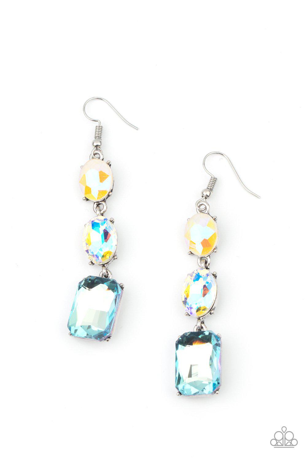 Dripping In Melodrama Blue Iridescent Rhinestone Earrings - Paparazzi Accessories- lightbox - CarasShop.com - Paparazzi Jewelry by Cara Jewels