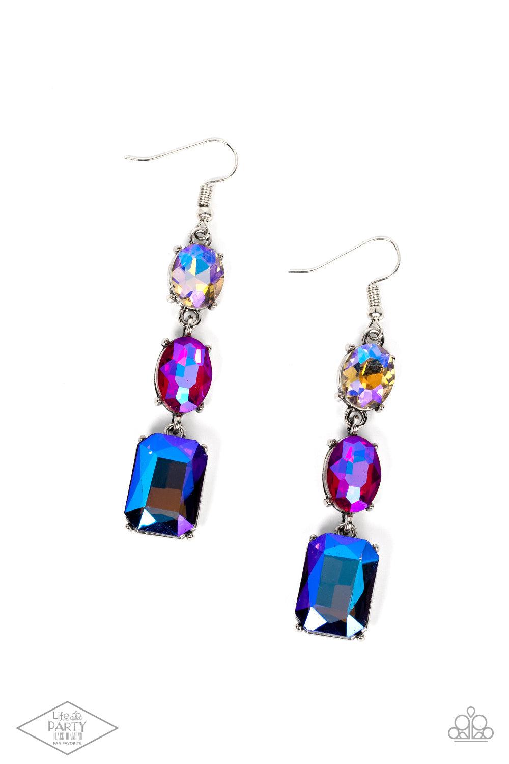 Dripping In Melodrama Multi Iridescent Rhinestone Earrings - Paparazzi Accessories- lightbox - CarasShop.com - Paparazzi Jewelry by Cara Jewels