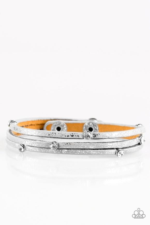 Drop A Shine Silver Urban Wrap Snap Bracelet - Paparazzi Accessories- lightbox - CarasShop.com - Paparazzi Jewelry by Cara Jewels