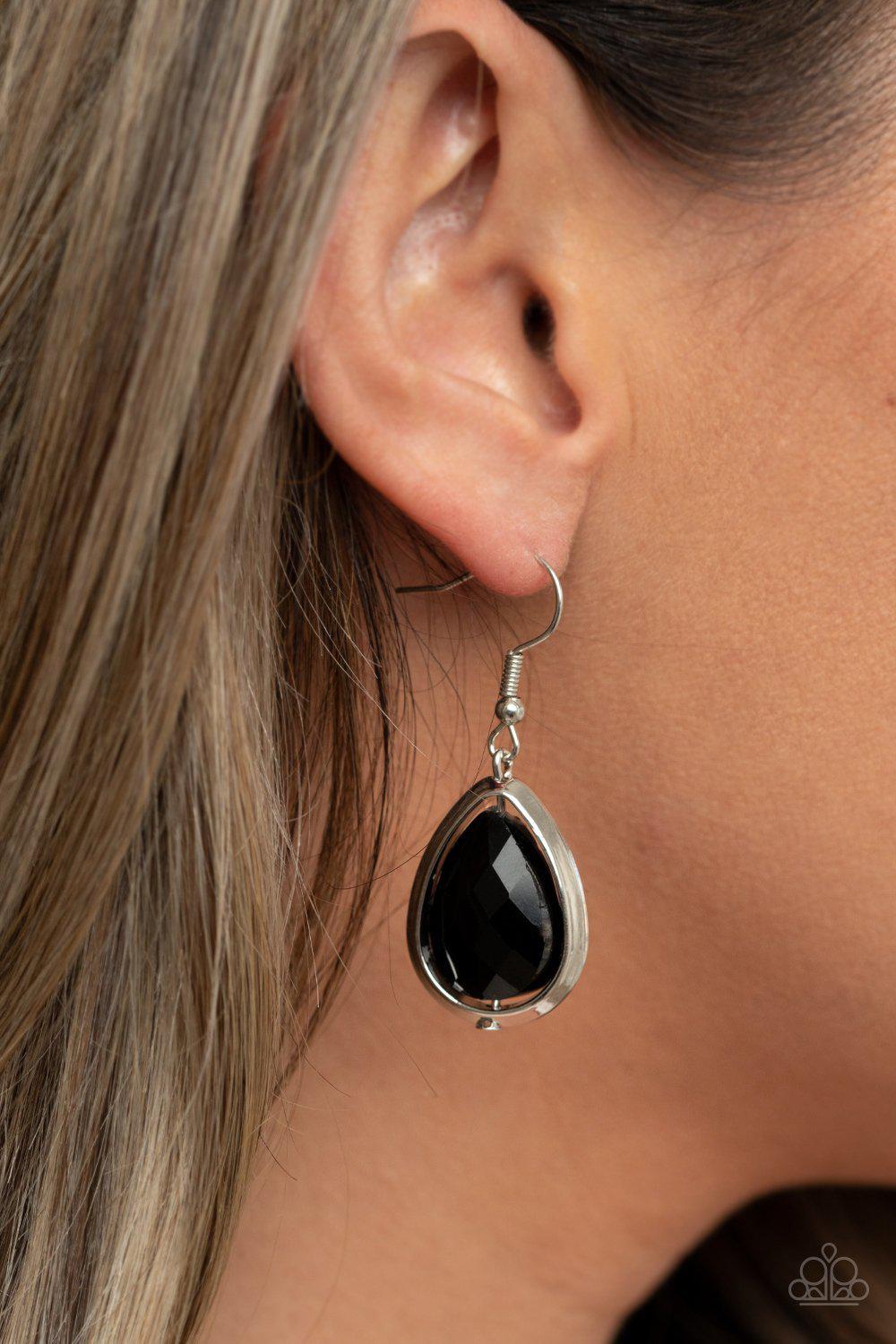 Drop-Dead Duchess Black Earrings - Paparazzi Accessories- on model - CarasShop.com - Paparazzi Jewelry by Cara Jewels