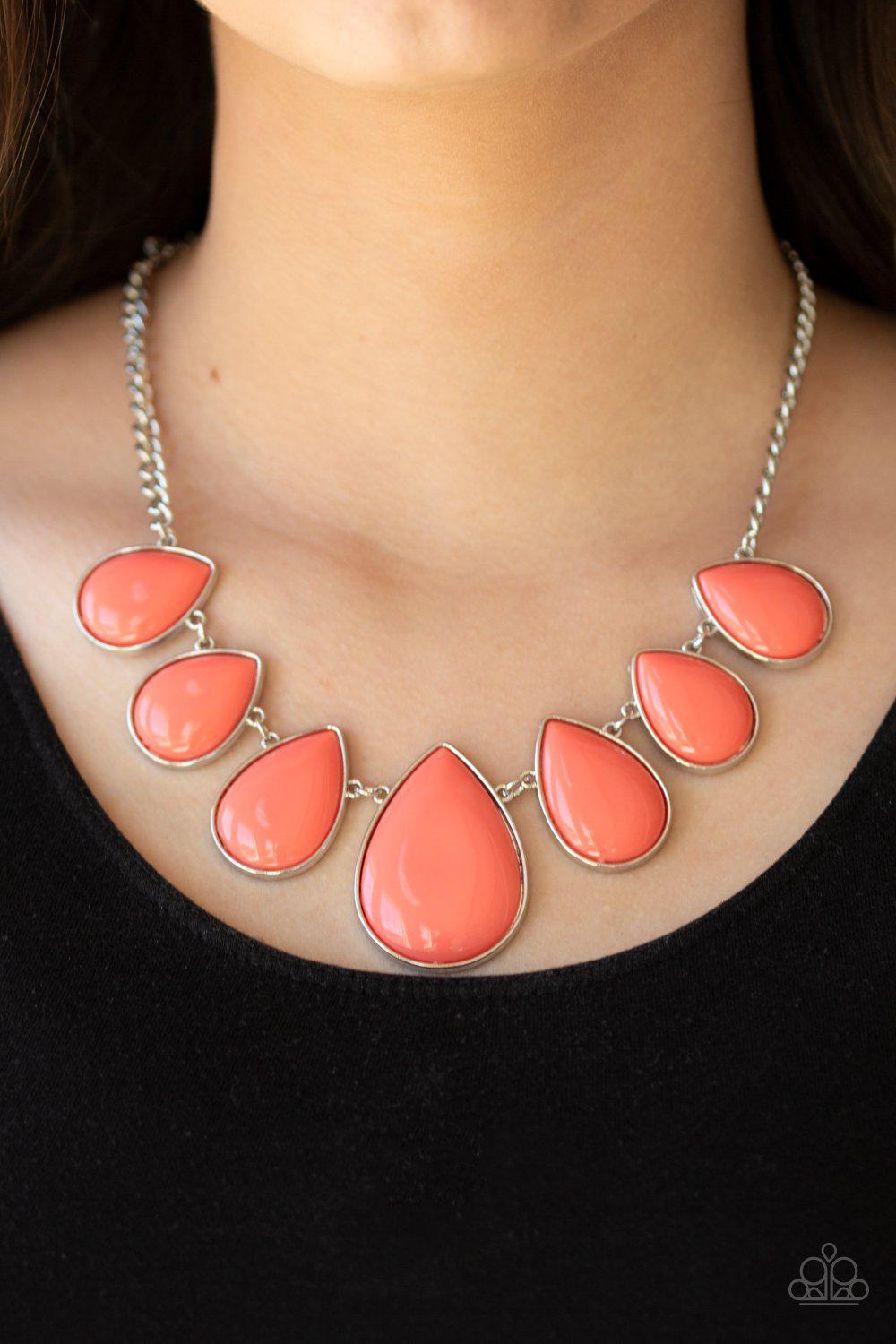 Drop Zone Coral Teardrop Necklace - Paparazzi Accessories- on model - CarasShop.com - Paparazzi Jewelry by Cara Jewels
