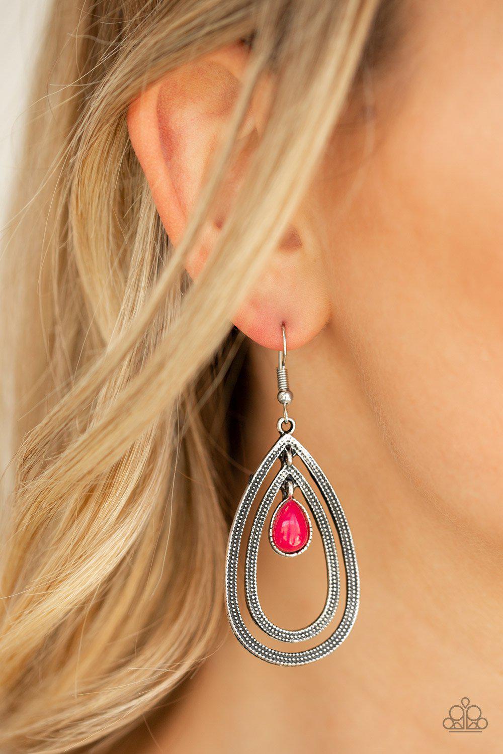 Drops of Color Pink Teardrop Earrings - Paparazzi Accessories- on model - CarasShop.com - Paparazzi Jewelry by Cara Jewels