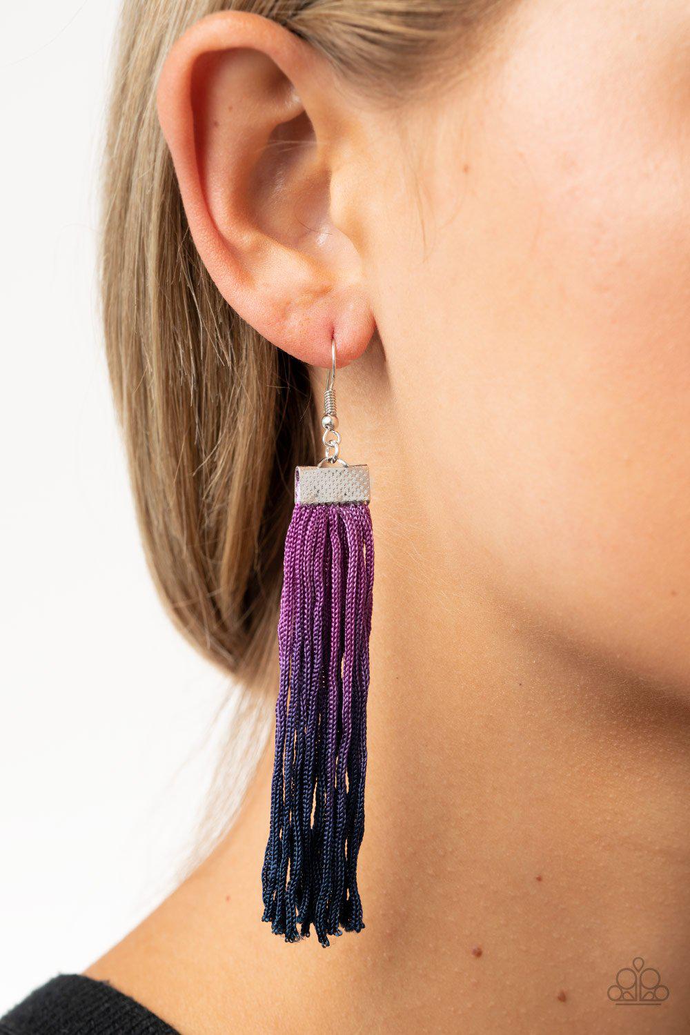 Dual Immersion Purple and Blue Tassel Earrings - Paparazzi Accessories- on model - CarasShop.com - Paparazzi Jewelry by Cara Jewels