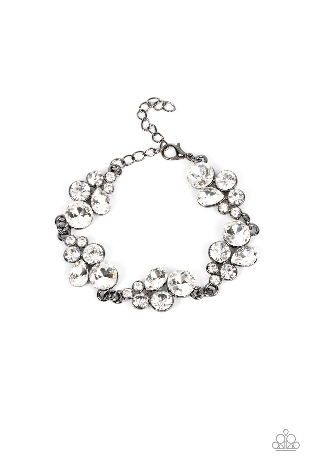 Duchess Dowry Gunmetal Black & White Rhinestone Bracelet - Paparazzi Accessories- lightbox - CarasShop.com - Paparazzi Jewelry by Cara Jewels