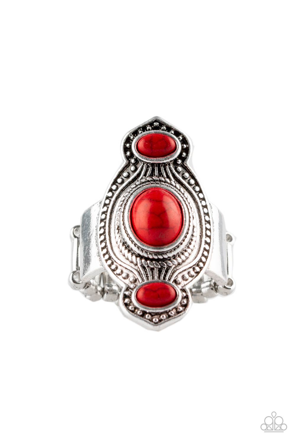 Dune Drifter Red Stone and Silver Ring - Paparazzi Accessories- lightbox - CarasShop.com - Paparazzi Jewelry by Cara Jewels