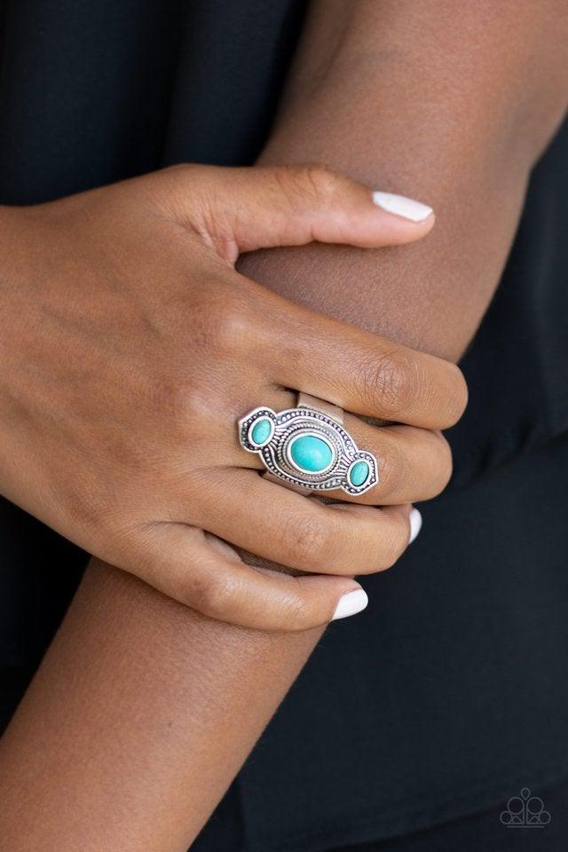 Dune Drifter Turquoise Blue Stone Ring - Paparazzi Accessories- lightbox - CarasShop.com - Paparazzi Jewelry by Cara Jewels