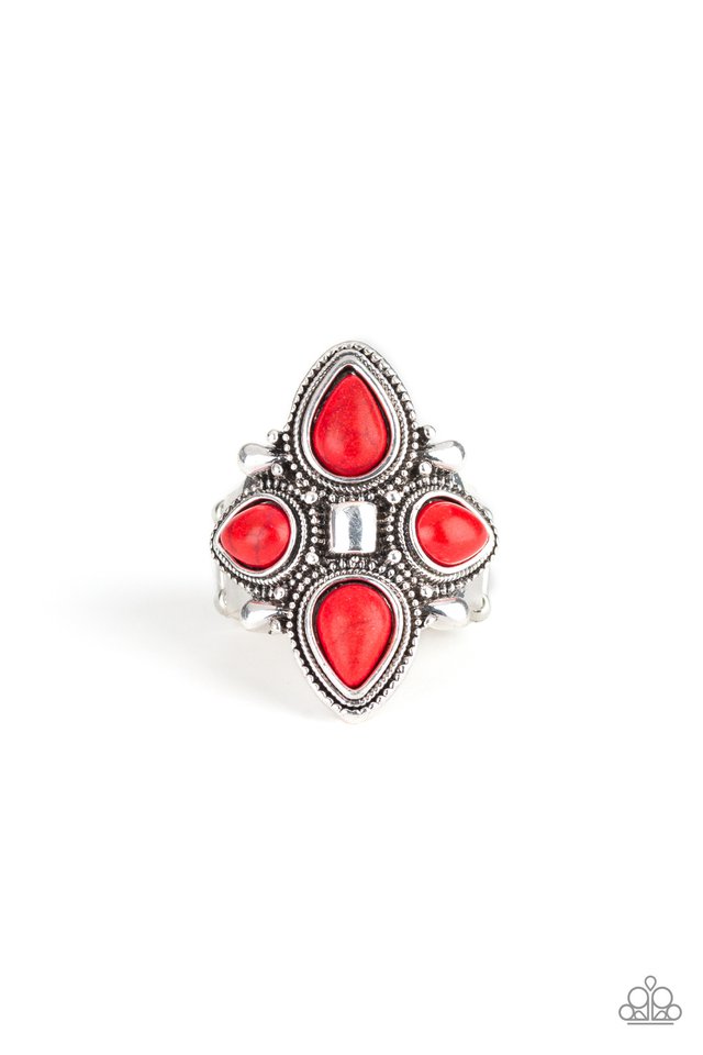 Dune Runner Red Stone Ring - Paparazzi Accessories- lightbox - CarasShop.com - Paparazzi Jewelry by Cara Jewels