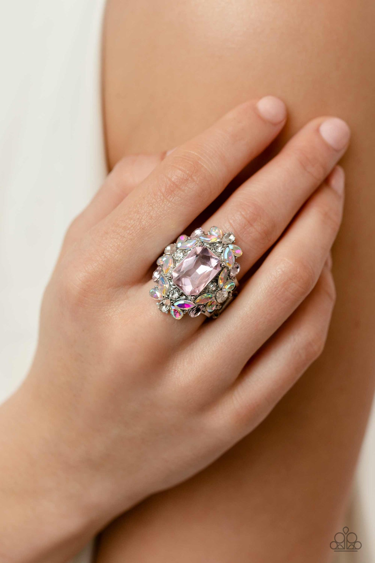 Dynamic Diadem Pink Ring - Paparazzi Accessories- on model - CarasShop.com - Paparazzi Jewelry by Cara Jewels