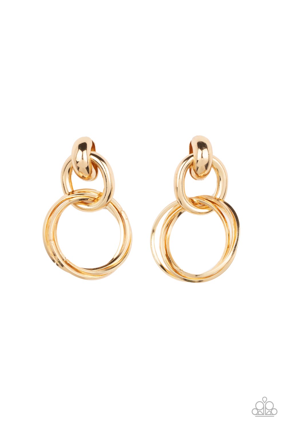 Dynamically Linked Gold Post Earrings - Paparazzi Accessories- lightbox - CarasShop.com - Paparazzi Jewelry by Cara Jewels