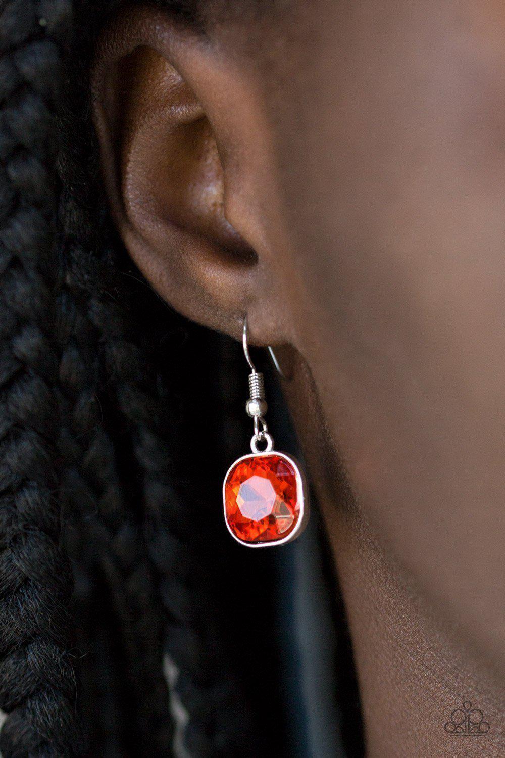 Dynamite Dazzle Silver and Orange Gem Necklace - Paparazzi Accessories - free matching earrings -CarasShop.com - Paparazzi Jewelry by Cara Jewels