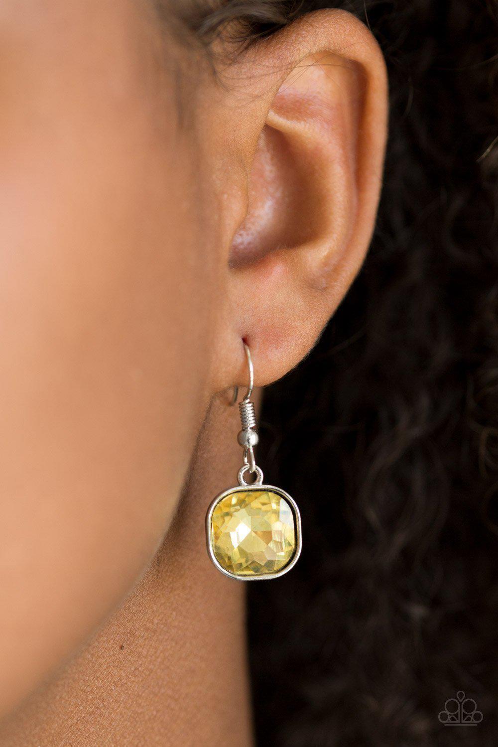 Dynamite Dazzle Silver and Yellow Gem Necklace - Paparazzi Accessories - free matching earrings -CarasShop.com - Paparazzi Jewelry by Cara Jewels