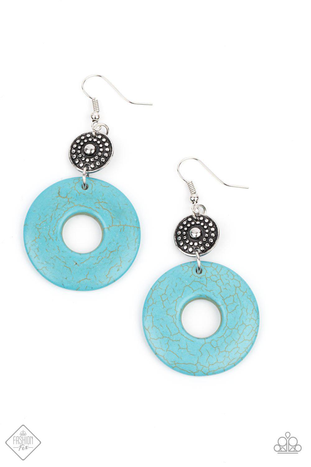 Earthy Epicenter Turquoise Blue and Silver Earrings - Paparazzi Accessories- lightbox - CarasShop.com - Paparazzi Jewelry by Cara Jewels