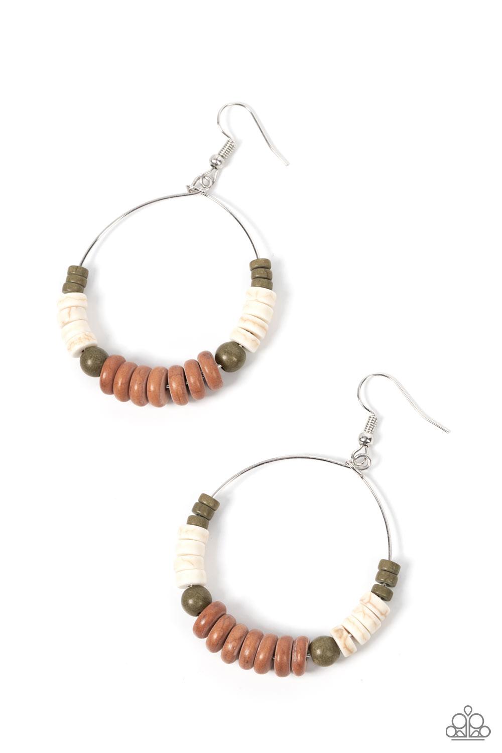 Earthy Esteem Brown, White & Green Stone Earrings - Paparazzi Accessories- lightbox - CarasShop.com - Paparazzi Jewelry by Cara Jewels