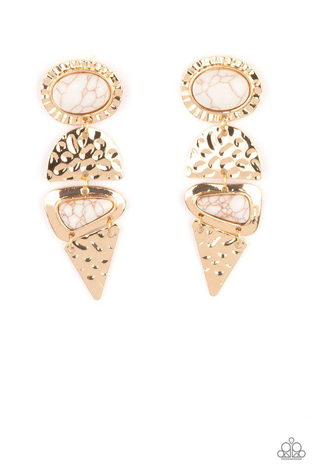 Earthy Extravagence Gold & White Stone Earrings - Paparazzi Accessories- lightbox - CarasShop.com - Paparazzi Jewelry by Cara Jewels