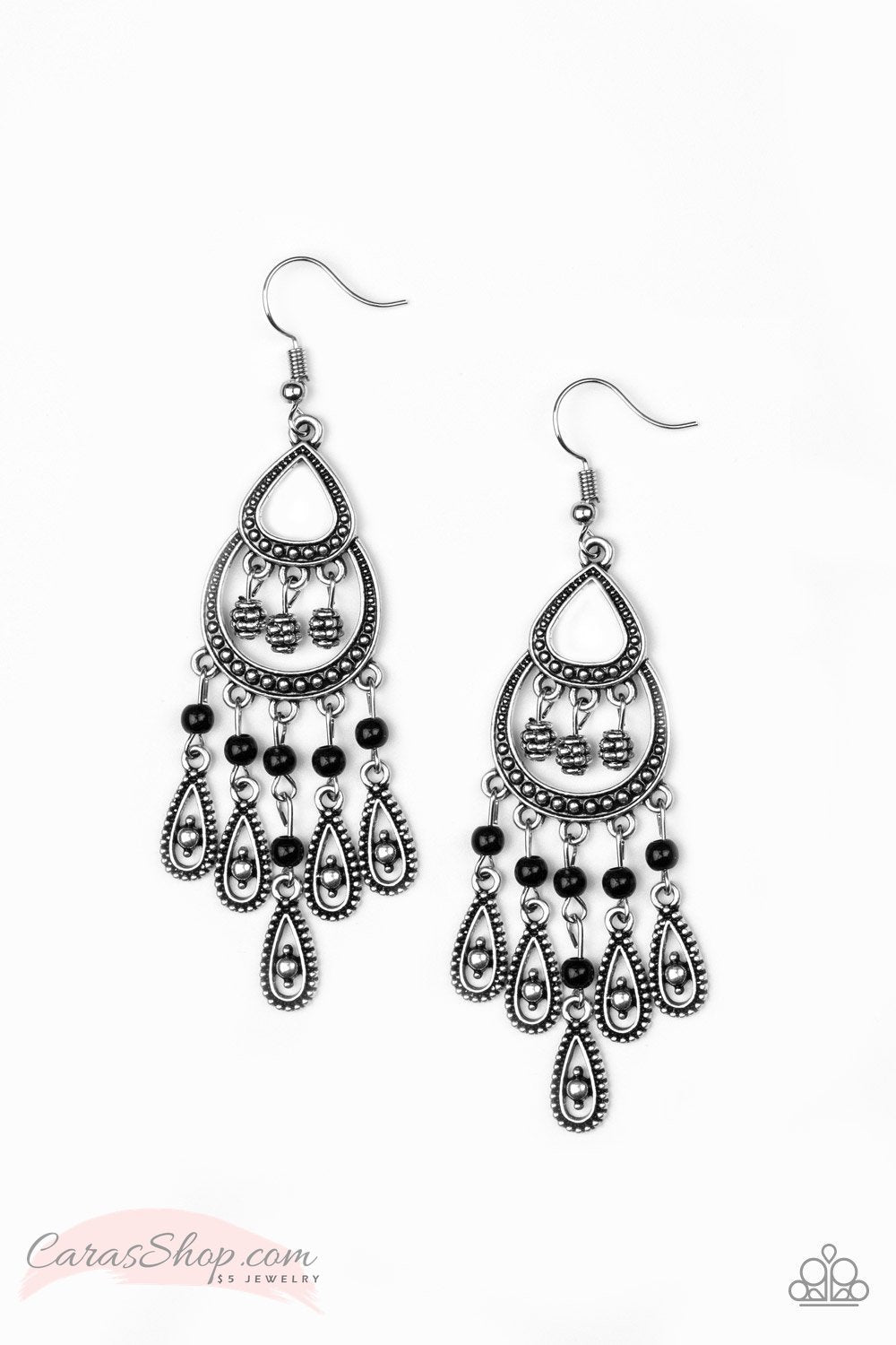 Eastern Excursion - Black and Silver Earrings - Paparazzi Accessories- lightbox - CarasShop.com - Paparazzi Jewelry by Cara Jewels