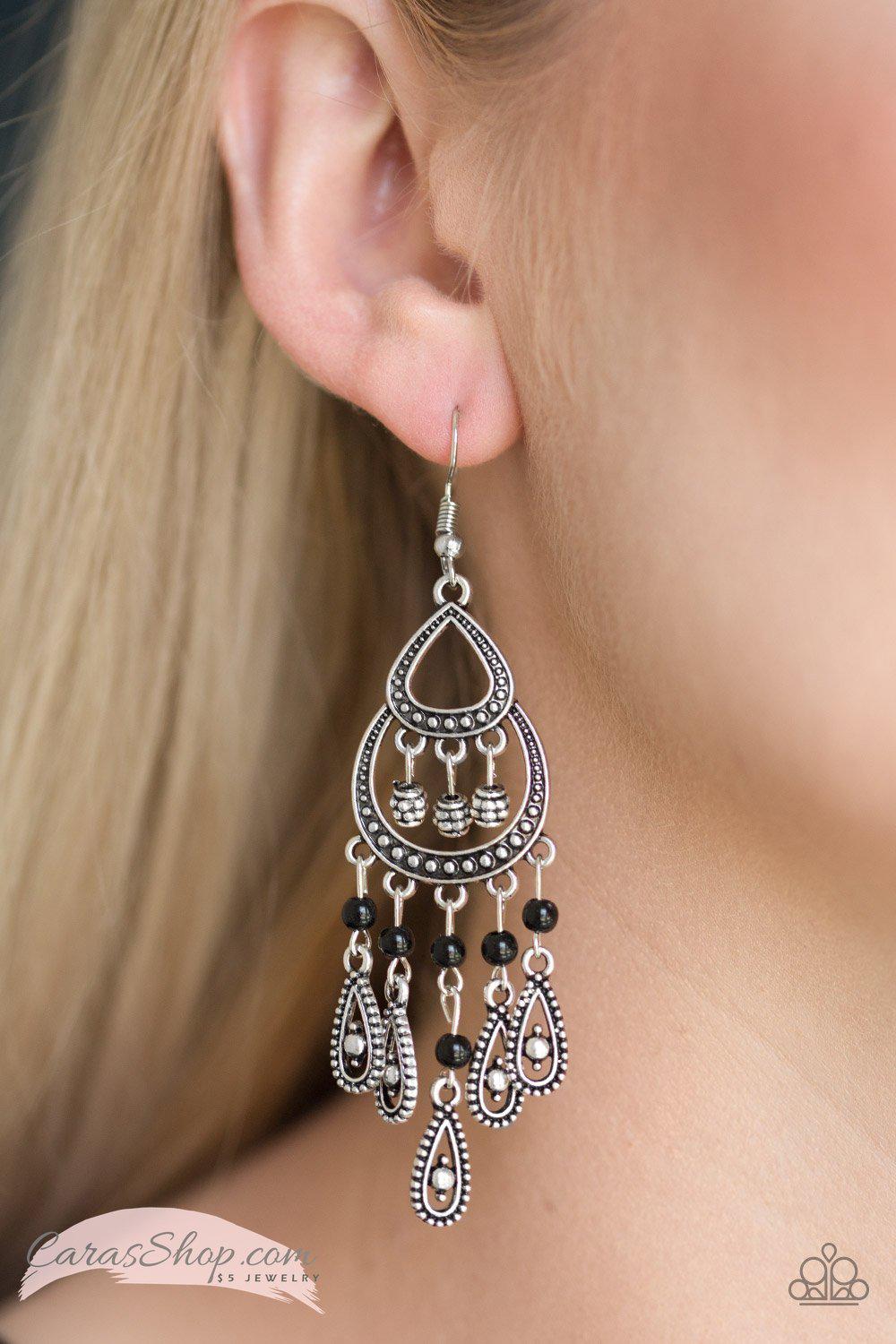 Eastern Excursion - Black and Silver Earrings - Paparazzi Accessories- on model - CarasShop.com - Paparazzi Jewelry by Cara Jewels