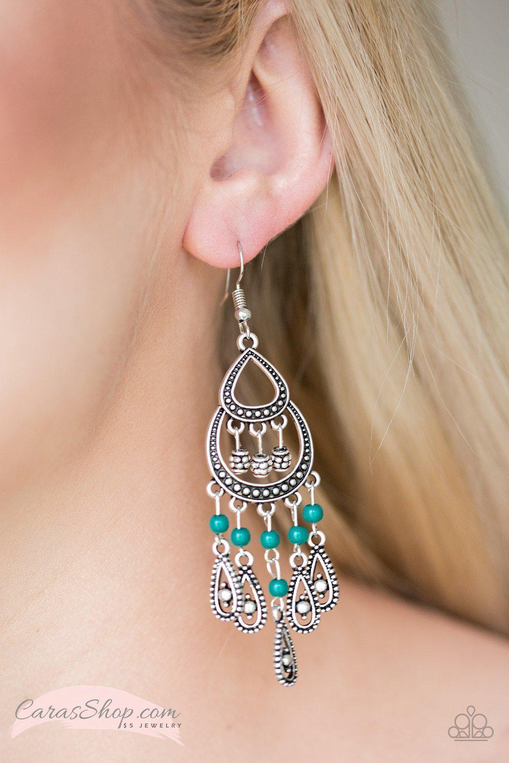Eastern Excursion - Green and Silver Earrings - Paparazzi Accessories- lightbox - CarasShop.com - Paparazzi Jewelry by Cara Jewels