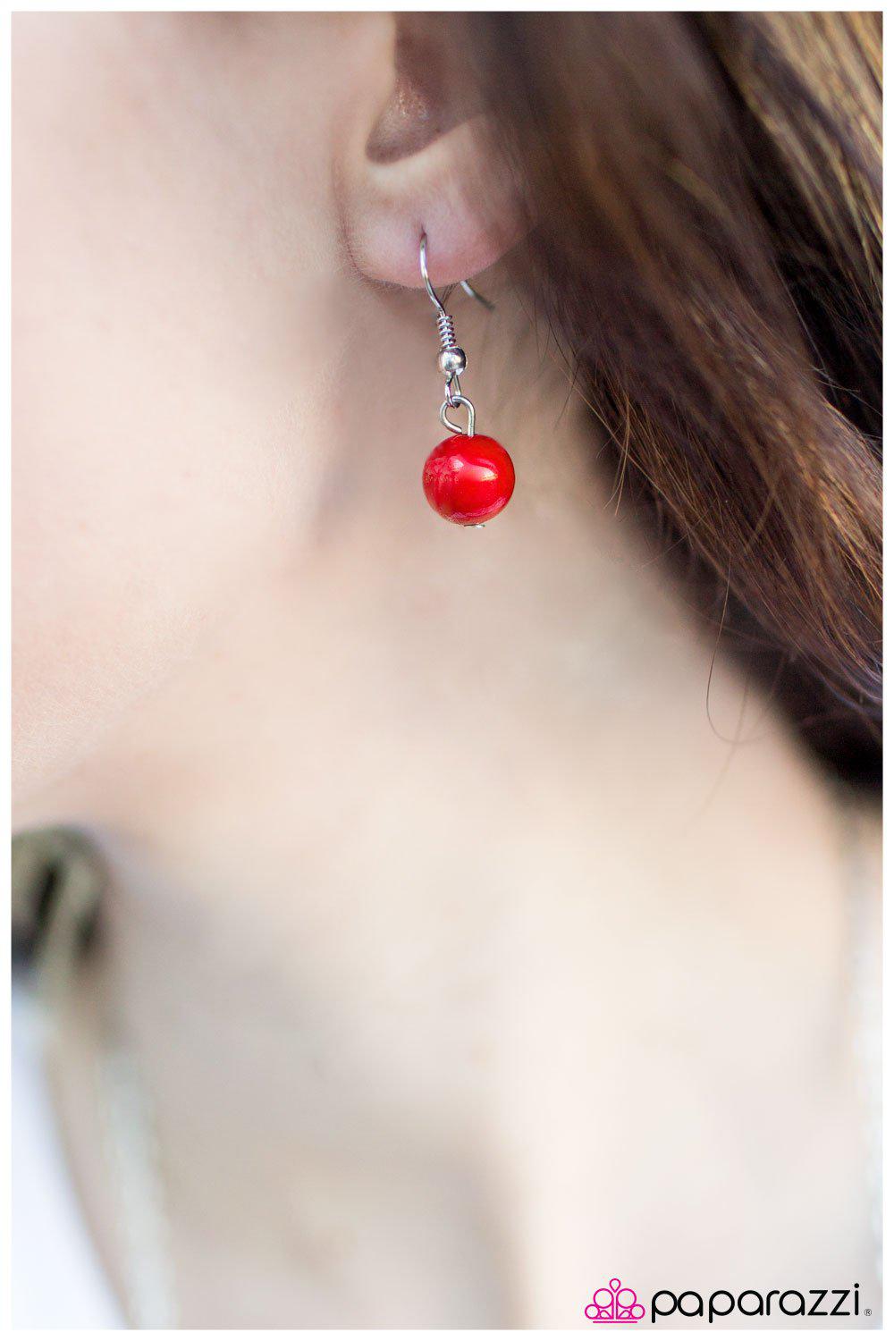 Easy On The Eyes Red Necklace - Paparazzi Accessories - free matching earrings -CarasShop.com - Paparazzi Jewelry by Cara Jewels