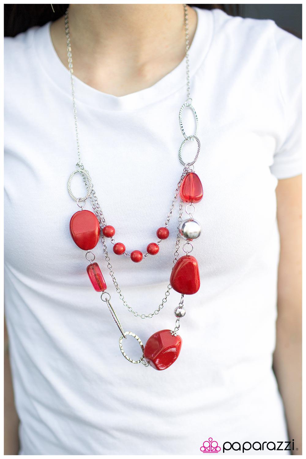 Easy On The Eyes Red Necklace - Paparazzi Accessories- on model - CarasShop.com - Paparazzi Jewelry by Cara Jewels