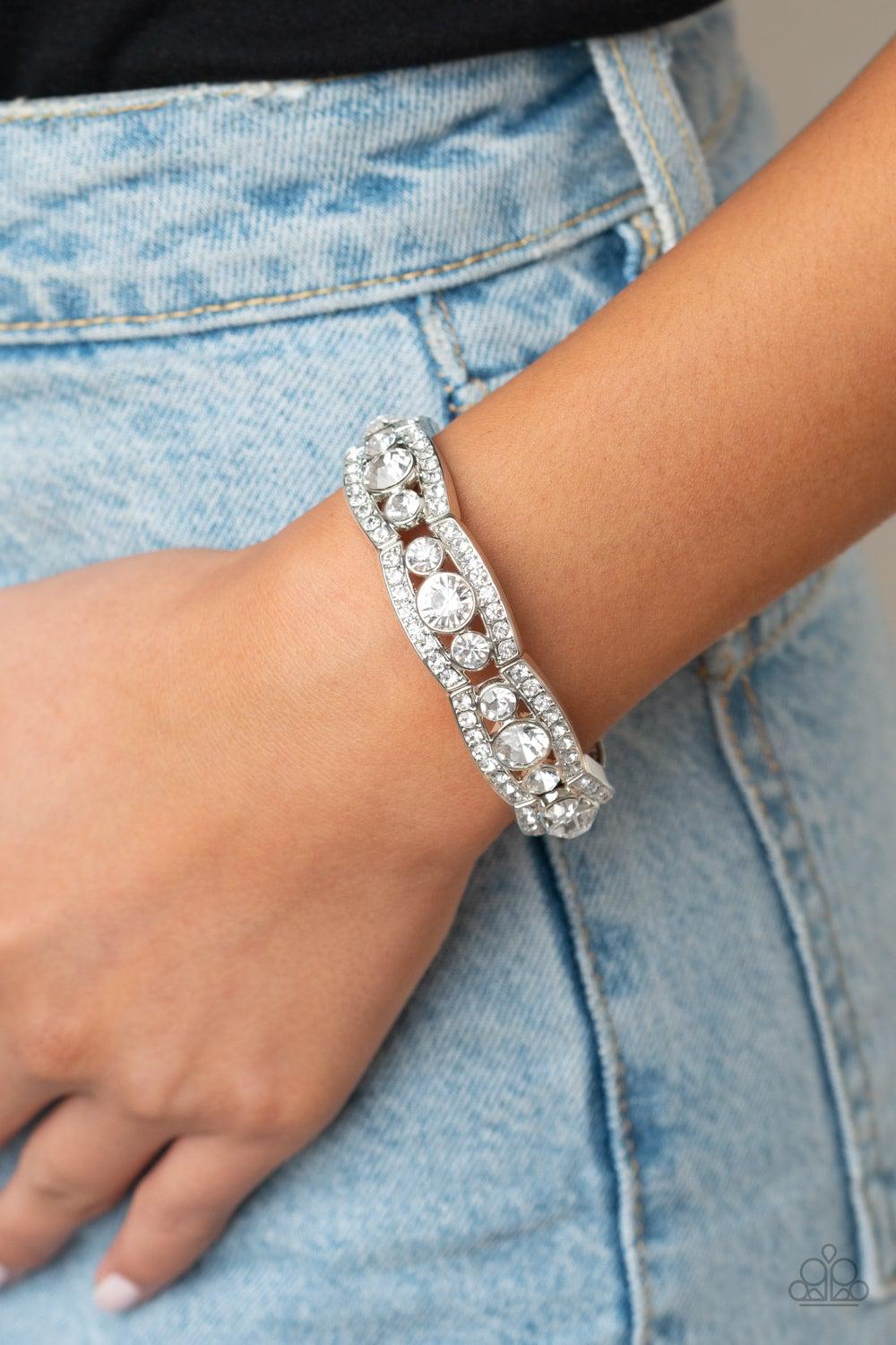 Easy On The ICE White Rhinestone Bracelet - Paparazzi Accessories- on model - CarasShop.com - Paparazzi Jewelry by Cara Jewels