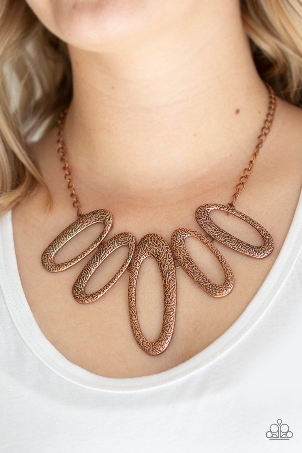 Easy Tigress Copper Necklace - Paparazzi Accessories- on model - CarasShop.com - Paparazzi Jewelry by Cara Jewels