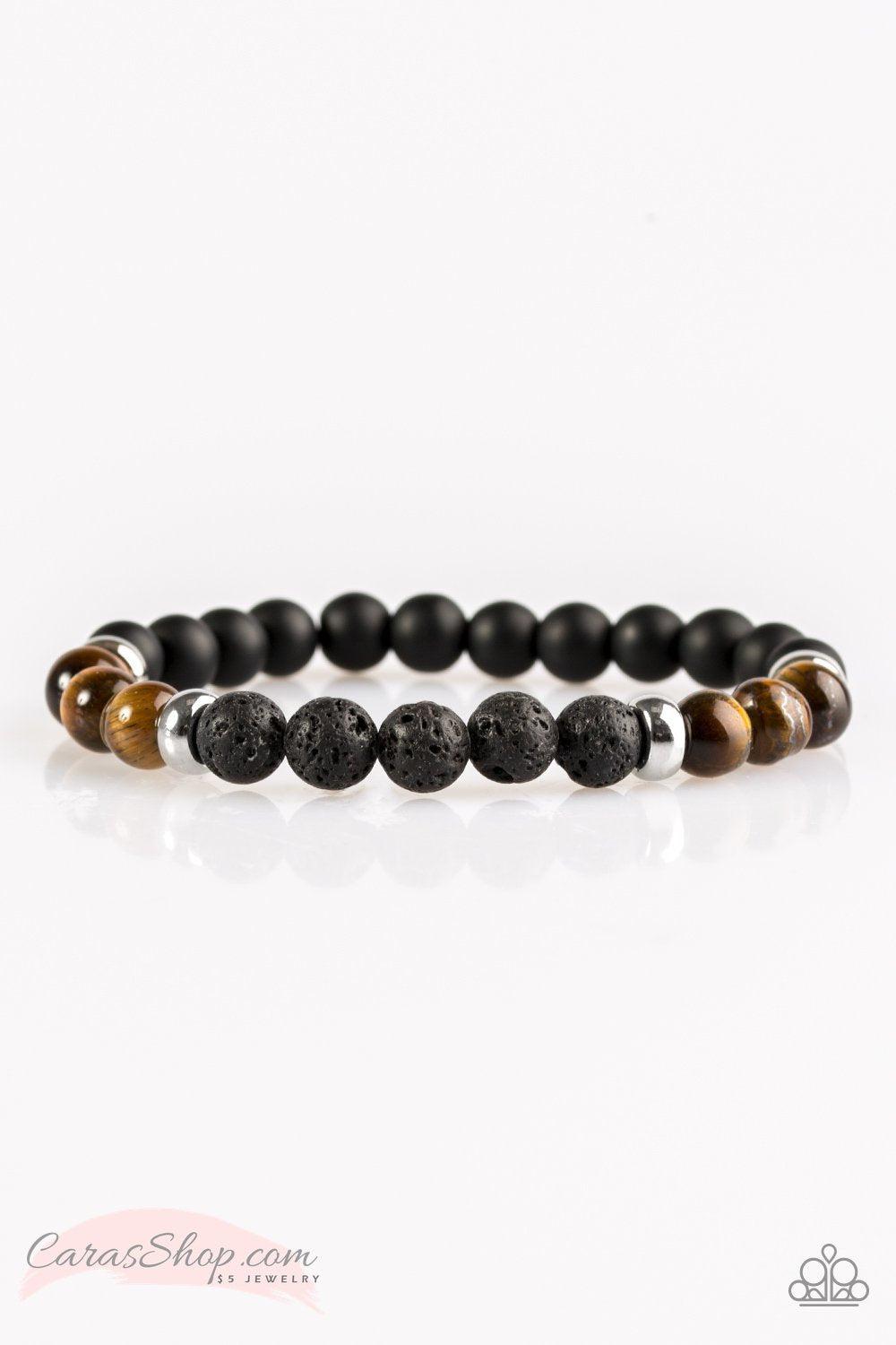 Easygoing Brown Tiger Eye and Black Lava Stone Stretch Bracelet - Paparazzi Accessories- lightbox - CarasShop.com - Paparazzi Jewelry by Cara Jewels