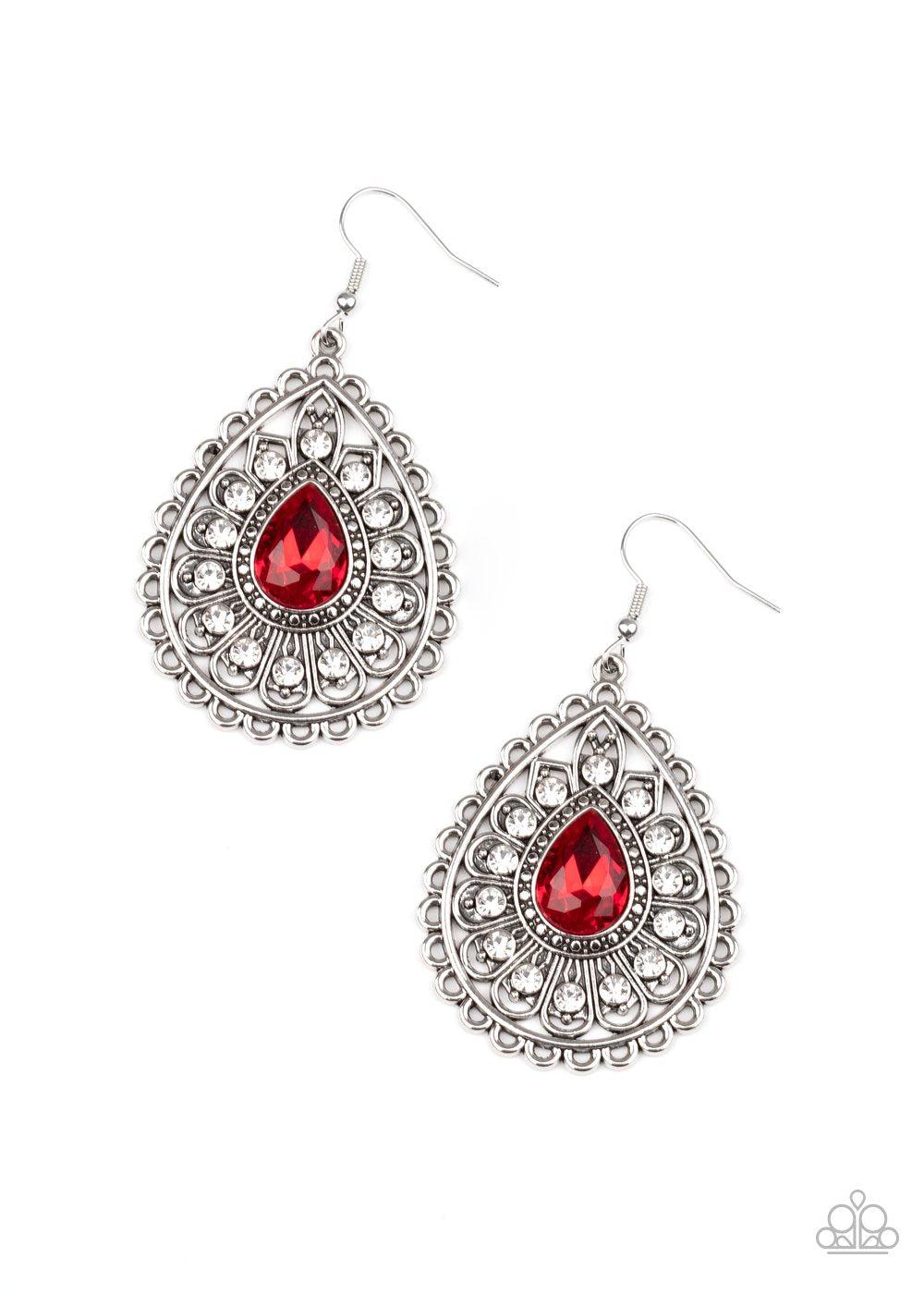 Eat, Drink, and BEAM Merry Red Rhinestone Earrings - Paparazzi Accessories- lightbox - CarasShop.com - Paparazzi Jewelry by Cara Jewels