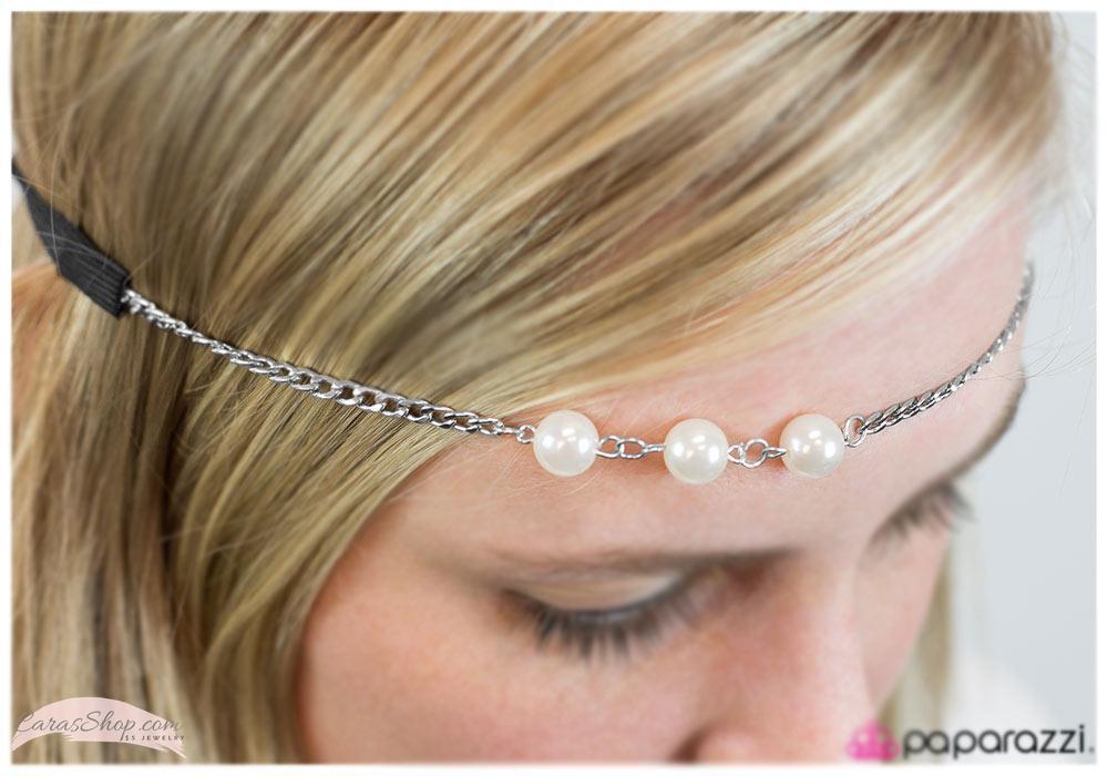Ebony and Ivory White Pearl and Silver Chain Hippie Headband - Paparazzi Accessories- lightbox - CarasShop.com - Paparazzi Jewelry by Cara Jewels