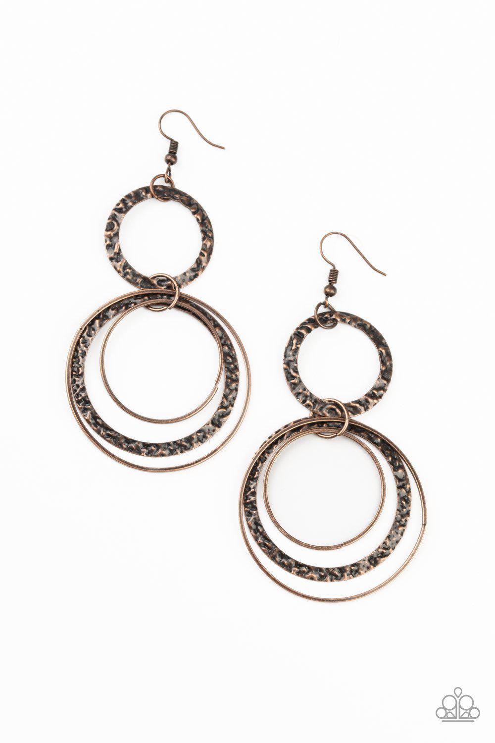 Eclipsed Edge Copper Earrings - Paparazzi Accessories- lightbox - CarasShop.com - Paparazzi Jewelry by Cara Jewels