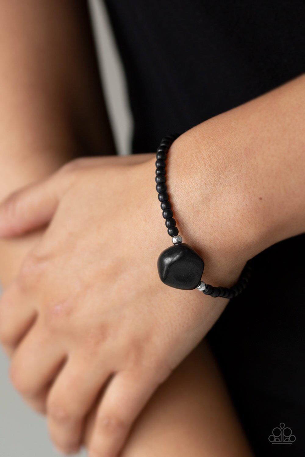 Eco Eccentricity Black Stone Bracelet - Paparazzi Accessories- on model - CarasShop.com - Paparazzi Jewelry by Cara Jewels